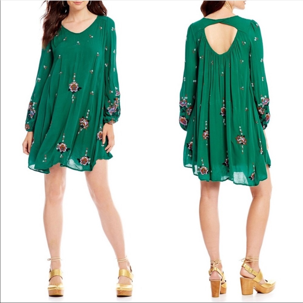 Free People NWT green combo Oxford Swing mini dres - Picture 3 of 8